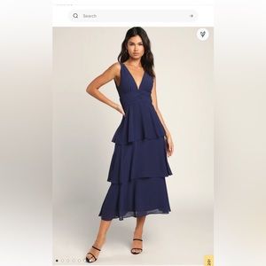 Lulus Celebration Time Navy Blue Sleeveless Tiered Midi Dress